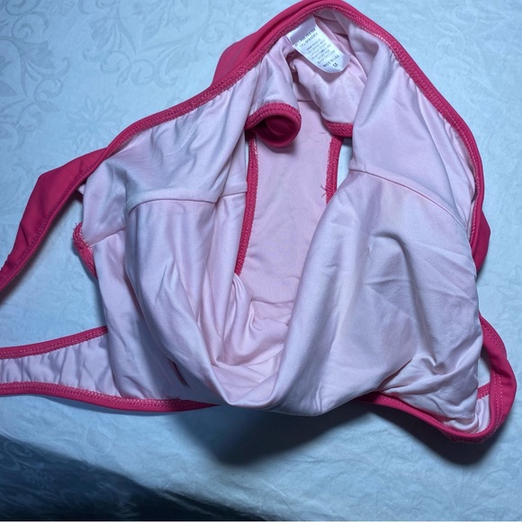 “No Photos Please” One Piece Swimsuit Hot Barbie Pink Open Back Women’s Medium - Picture 2 of 6